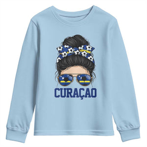 Curacao Soccer Messy Bun Girl Youth Sweatshirt Proud Curacaoan Heritage Gift