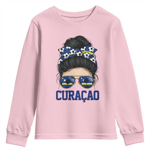 Curacao Soccer Messy Bun Girl Youth Sweatshirt Proud Curacaoan Heritage Gift