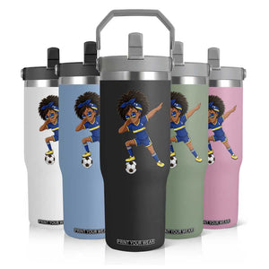Funny Curacao Soccer Girl Flip Straw Tumbler Dabbing Football Fan Gift