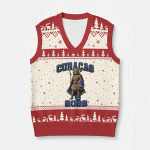 Curacao Warrior Football Fan V-Neck Knit Sweater Vest Proud Island Game Day Gift