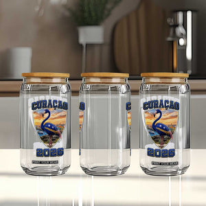 Funny Curacao Flamingo Soccer Lover Glass Can Caribbean Island Gift