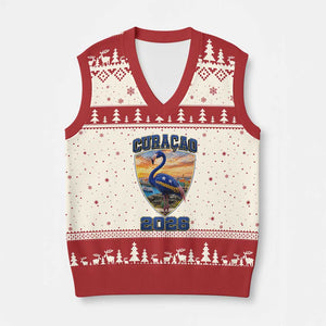 Funny Curacao Flamingo Soccer Lover V-Neck Knit Sweater Vest Caribbean Island Gift