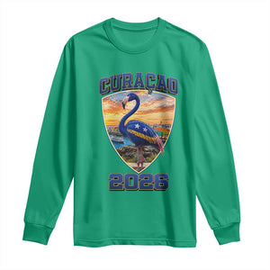 Funny Curacao Flamingo Soccer Lover Long Sleeve Shirt Caribbean Island Gift