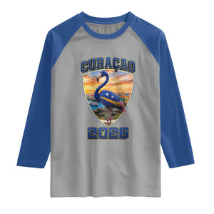 Funny Curacao Flamingo Soccer Lover Raglan Shirt Caribbean Island Gift