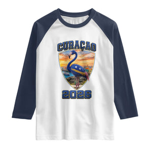 Funny Curacao Flamingo Soccer Lover Raglan Shirt Caribbean Island Gift