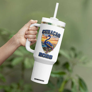 Funny Curacao Flamingo Soccer Lover Tumbler With Handle Caribbean Island Gift