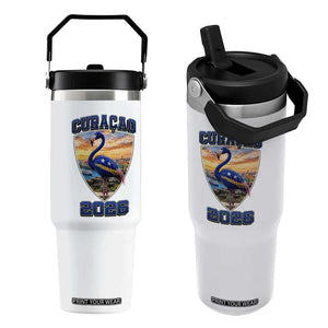 Funny Curacao Flamingo Soccer Lover Flip Straw Tumbler Caribbean Island Gift