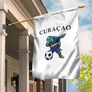 Funny Dabbing Sea Turtle Curaçao Soccer Fan Garden Flag Caribbean Pride Graphic