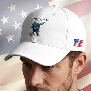 Funny Dabbing Sea Turtle Curaçao Soccer Fan Baseball Cap Caribbean Pride Graphic