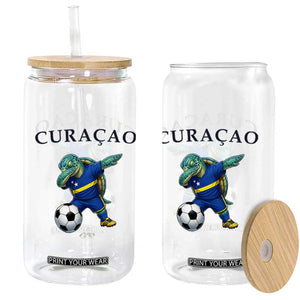 Funny Dabbing Sea Turtle Curaçao Soccer Fan Glass Can Caribbean Pride Graphic