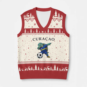 Funny Dabbing Sea Turtle Curaçao Soccer Fan V-Neck Knit Sweater Vest Caribbean Pride Graphic