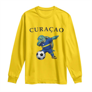 Funny Dabbing Sea Turtle Curaçao Soccer Fan Long Sleeve Shirt Caribbean Pride Graphic