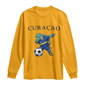 Funny Dabbing Sea Turtle Curaçao Soccer Fan Long Sleeve Shirt Caribbean Pride Graphic