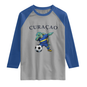 Funny Dabbing Sea Turtle Curaçao Soccer Fan Raglan Shirt Caribbean Pride Graphic
