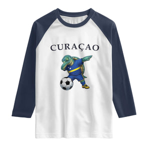 Funny Dabbing Sea Turtle Curaçao Soccer Fan Raglan Shirt Caribbean Pride Graphic
