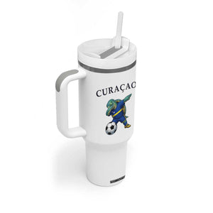 Funny Dabbing Sea Turtle Curaçao Soccer Fan Tumbler With Handle Caribbean Pride Graphic