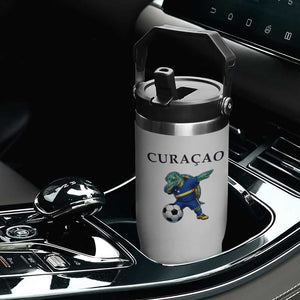 Funny Dabbing Sea Turtle Curaçao Soccer Fan Flip Straw Tumbler Caribbean Pride Graphic