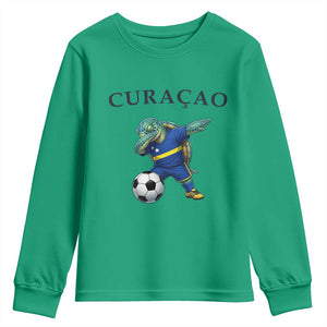 Funny Dabbing Sea Turtle Curaçao Soccer Fan Youth Sweatshirt Caribbean Pride Graphic