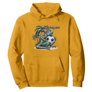 Funny Curaçao Iguana Soccer Fan Hoodie Caribbean Pride Football Graphic