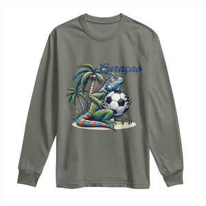 Funny Curaçao Iguana Soccer Fan Long Sleeve Shirt Caribbean Pride Football Graphic