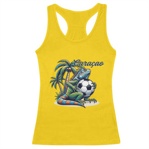 Funny Curaçao Iguana Soccer Fan Racerback Tank Top Caribbean Pride Football Graphic