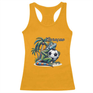 Funny Curaçao Iguana Soccer Fan Racerback Tank Top Caribbean Pride Football Graphic