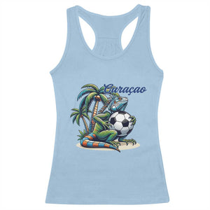 Funny Curaçao Iguana Soccer Fan Racerback Tank Top Caribbean Pride Football Graphic