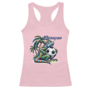Funny Curaçao Iguana Soccer Fan Racerback Tank Top Caribbean Pride Football Graphic