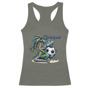 Funny Curaçao Iguana Soccer Fan Racerback Tank Top Caribbean Pride Football Graphic
