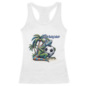 Funny Curaçao Iguana Soccer Fan Racerback Tank Top Caribbean Pride Football Graphic