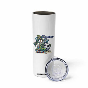 Funny Curaçao Iguana Soccer Fan Skinny Tumbler Caribbean Pride Football Graphic