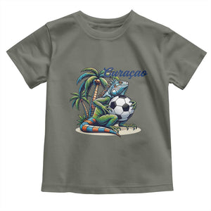 Funny Curaçao Iguana Soccer Fan Toddler T Shirt Caribbean Pride Football Graphic
