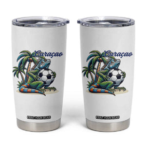 Funny Curaçao Iguana Soccer Fan Tumbler Cup Caribbean Pride Football Graphic