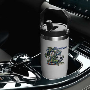 Funny Curaçao Iguana Soccer Fan Flip Straw Tumbler Caribbean Pride Football Graphic