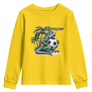Funny Curaçao Iguana Soccer Fan Youth Sweatshirt Caribbean Pride Football Graphic