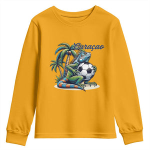 Funny Curaçao Iguana Soccer Fan Youth Sweatshirt Caribbean Pride Football Graphic