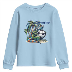 Funny Curaçao Iguana Soccer Fan Youth Sweatshirt Caribbean Pride Football Graphic