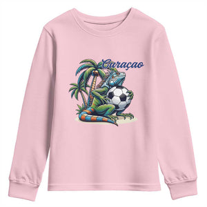 Funny Curaçao Iguana Soccer Fan Youth Sweatshirt Caribbean Pride Football Graphic