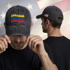 Retro Groovy Ecuador Washed Cotton Baseball Cap Proud Ecuadorian Heritage
