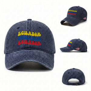Retro Groovy Ecuador Washed Cotton Baseball Cap Proud Ecuadorian Heritage