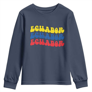 Retro Groovy Ecuador Youth Sweatshirt Proud Ecuadorian Heritage