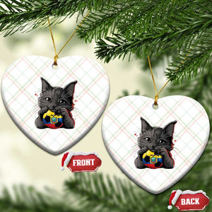 Ecuador Black Cat Soccer Game Day Ceramic Ornament Cat Lover Gift