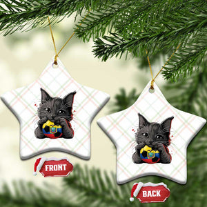 Ecuador Black Cat Soccer Game Day Ceramic Ornament Cat Lover Gift