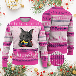 Ecuador Black Cat Soccer Game Day Ugly Christmas Sweater Cat Lover Gift