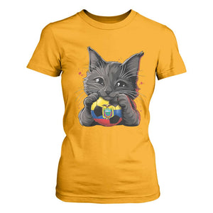 Ecuador Black Cat Soccer Game Day T Shirt For Women Cat Lover Gift