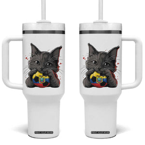 Ecuador Black Cat Soccer Game Day Tumbler With Handle Cat Lover Gift