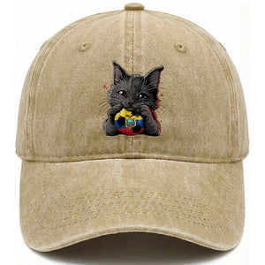 Ecuador Black Cat Soccer Game Day Washed Cotton Baseball Cap Cat Lover Gift