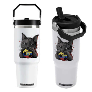 Ecuador Black Cat Soccer Game Day Flip Straw Tumbler Cat Lover Gift