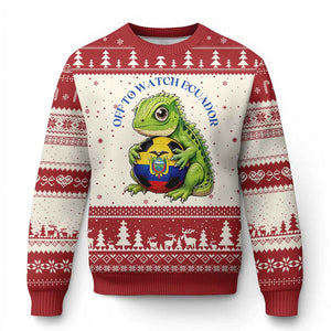 Off To Watch Ecuador Ugly Christmas Sweater Funny Ecuador Iguana Soccer Fan Gift