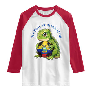 Off To Watch Ecuador Raglan Shirt Funny Ecuador Iguana Soccer Fan Gift
